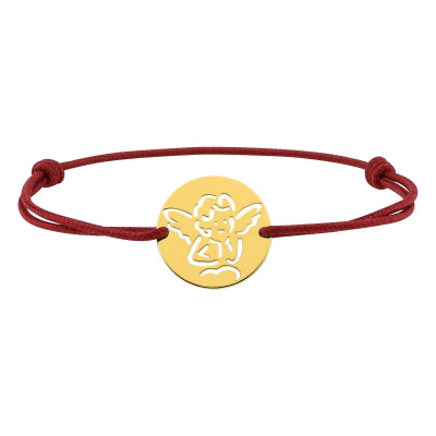 Bracelet Cordon Rouge Petit Ange, Or Jaune 750 - Bambins