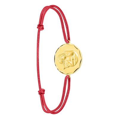 Bracelet Cordon Rouge Ange Penseur, Or Jaune 750 - Bambins