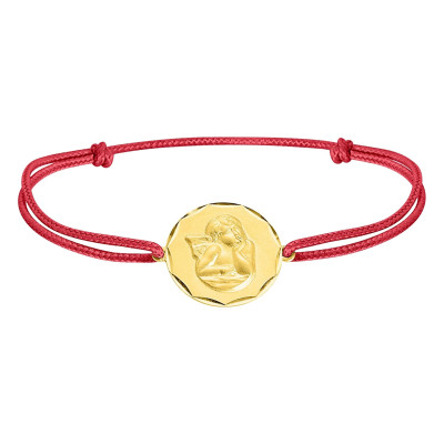 Bracelet Cordon Rouge Ange Penseur, Or Jaune 750 - Bambins
