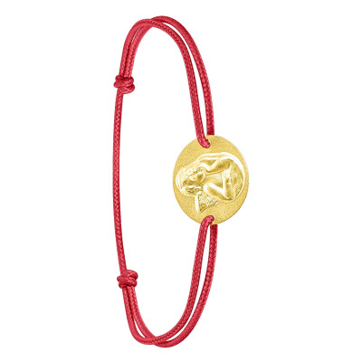Bracelet Cordon Rouge Ange Penseur Sablée, Or Jaune 750 - Bambins