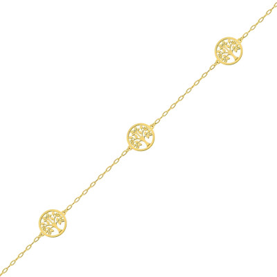 Bracelet Trois Arbres de vie, Or Jaune 750, Longueur 18 cm - Emanessence