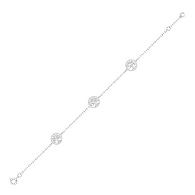 Bracelet Trois Arbres de vie Perlés, Or Blanc 750, 18cm - Emanessence