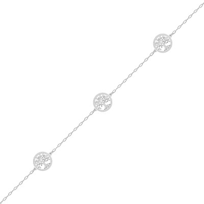 Bracelet Trois Arbres de vie Perlés, Or Blanc 750, 18cm - Emanessence
