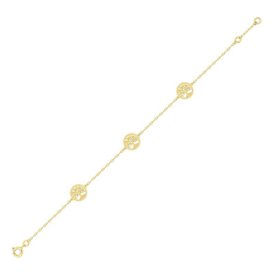Bracelet Trois Arbres de vie Perlés, Or Jaune 750, 18cm - Emanessence