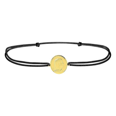 Bracelet Cordon Noir Vierge Marie, Or Jaune 750 - Bambins