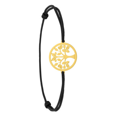 Bracelet Cordon Noir Arbre de vie, Or Jaune 750 - Bambins