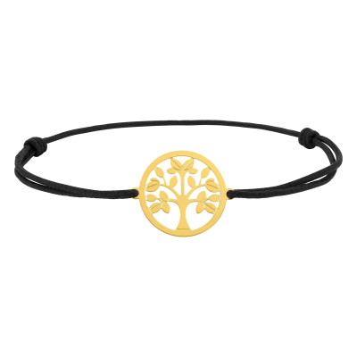 Bracelet Cordon Noir Arbre de vie, Or Jaune 750 - Bambins