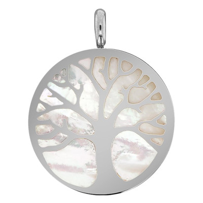 Médaille Arbre de Vie, Nacre & Or Blanc - Vandona