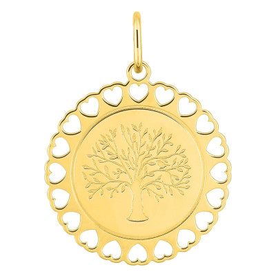 Pendentif Arbre de vie et coeurs, Or Jaune 750, 16mm - Emanessence