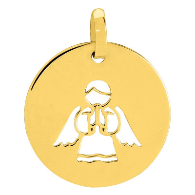 Médaille Ange en prière ajouré, Or Jaune, 17mm - Emanessence