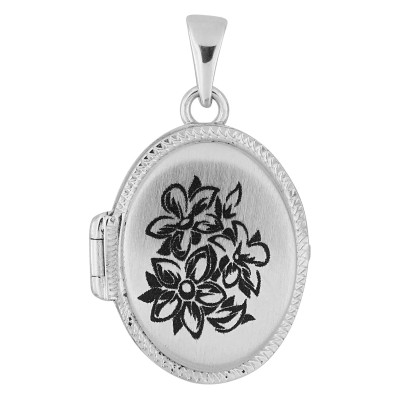 Pendentif Porte Photo Fleur noir, Argent Rhodié 925, 22x17mm - Artemis