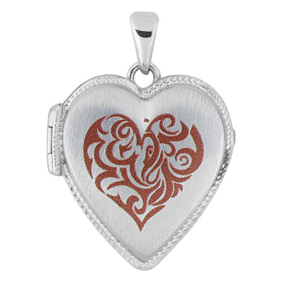 Pendentif Porte Photo Coeur tribal rouge, Argent Rhodié 925, 20x20mm - Artemis