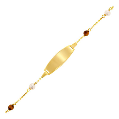 Gourmette bébé Or Jaune 375 & Perles Ambres, 12 à 14cm - Rosatella
