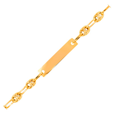 Gourmette Rectangle Maille Grain de Café Or Jaune 375, 14 cm réglable, Largeur 3,00 mm - Bambins