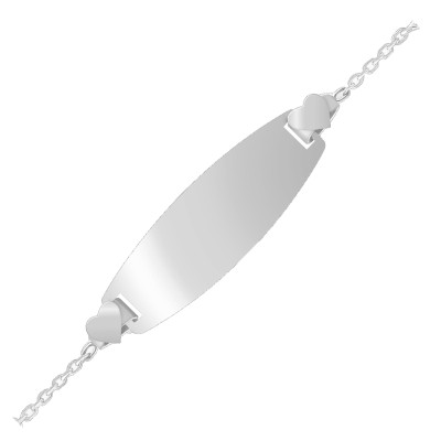 Gourmette bébé Plaque Tonneau Coeurs, Or Blanc 375, 12 à 14 cm & 14 à 16 cm - Bambins