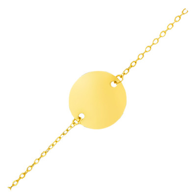 Gourmette bébé plaque ronde & maille forçat, Or jaune 750, 11,50 à 13cm - Lucas Lucor