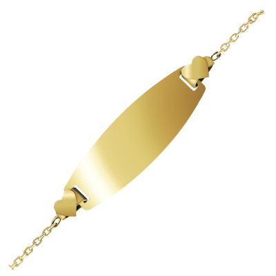Gourmette Enfant Plaque Tonneau Coeurs, Or Jaune 375, 12 à 14 & 14 à 16cm - Bambins