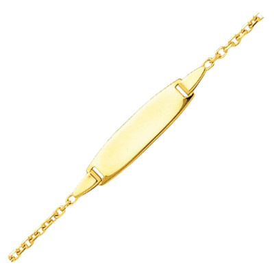 Gourmette Plaque Ovale Maille Forçat, Or Jaune, 14 cm - Bambins
