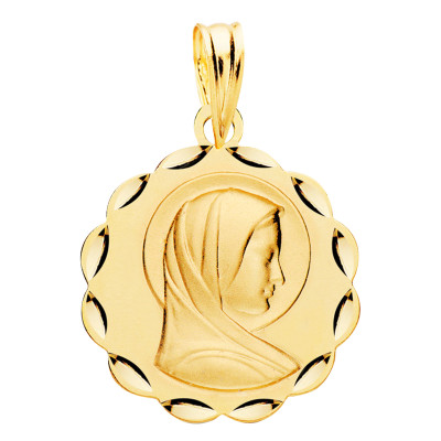 Médaille Vierge Marie Facettée, Or Jaune 750, 17 mm - Lumiosa