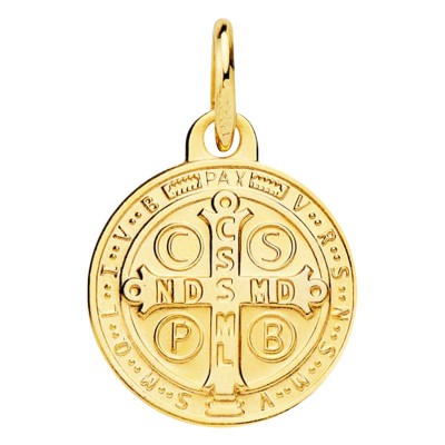 Médaille Ronde Scapulaire Saint Benoît, Or Jaune 375, 12 mm - Lumiosa