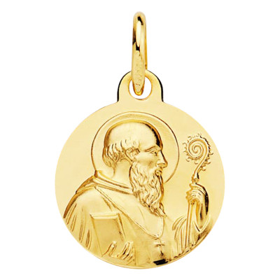 Médaille Ronde Scapulaire Saint Benoît, Or Jaune 375, 12 mm - Lumiosa