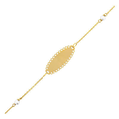 Gourmette Bébé Dentelle & Perles, Or jaune 375, 12,50 à 14cm - Bambins