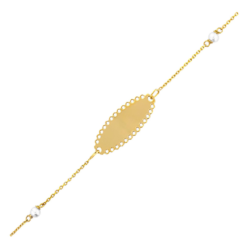 Gourmette Bébé Dentelle & Perles, Or jaune 375, 12,50 à 14cm - Bambins