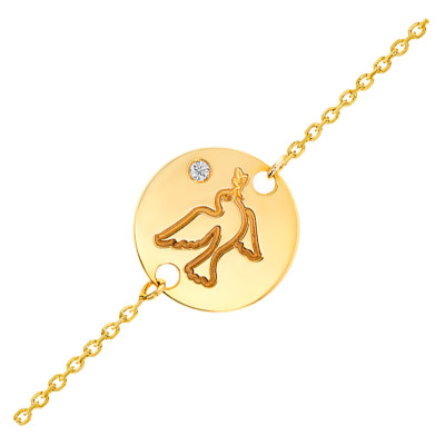 Gourmette Colombe & diamant, Or jaune 375, 14cm - Rosatella