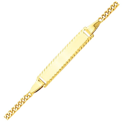 Gourmette Rectangulaire Lapidée, Maille Gourmette, Or Jaune 750, 14 cm - Bambins