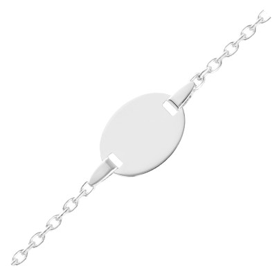 Gourmette Enfant Plaque Ovale Maille Forçat, Argent 925, 13 à 15cm - Bambins