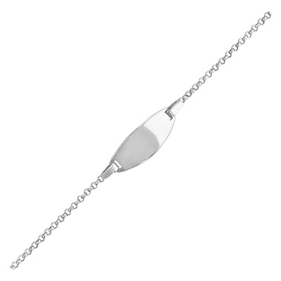 Gourmette Ovale Maille Jaseron, Or Blanc 375, 14cm - Bambins