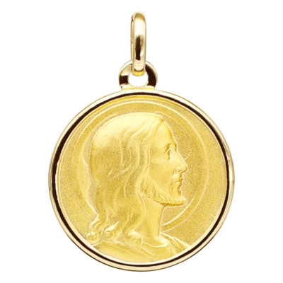 Médaille Christ au Visage Serein, Or Jaune 750, 19 mm - Emanessence