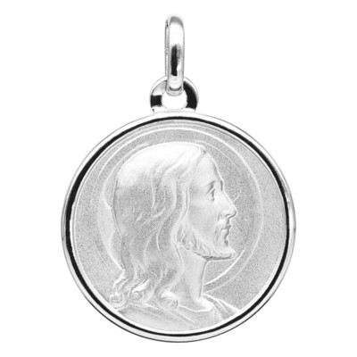 Médaille Christ Visage Serein, Or blanc 750, 19mm - Emanessence