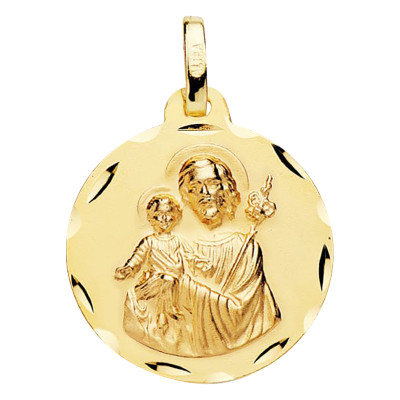 Médaille Saint Joseph Facettée, Or Jaune 375, 18 mm - Vandona