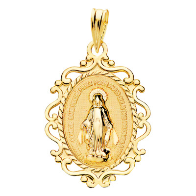 Médaille Vierge Miraculeuse Filigrane, Or Jaune 750, 16x23 mm - Vandona