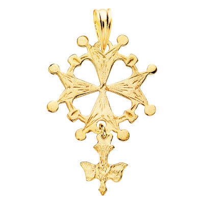 Pendentif Croix Huguenote Texturée, Or Jaune 750, 17x28 mm - Vandona