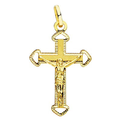 Pendentif Croix Christ Texturée, Or Jaune 750, 14x23mm - Vandona