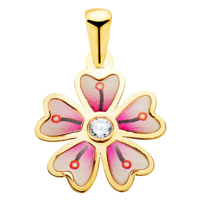 Pendentif Fleur Zirconium, Or Jaune 750 & Émail Multicolore - Emanessence