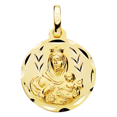 Médaille Scapulaire Vierge du Mont Carmel & Christ Sacré Coeur, Or Jaune 375, 16 mm - Vandona