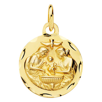 Médaille Ronde Baptême Facettée, Or Jaune 750, 14 mm - Vandona