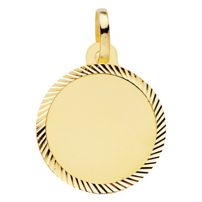 Pendentif Disque Cisélé, Or Jaune 750, 16 mm - Vandona