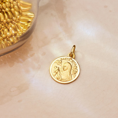 Médaille Sainte Rita, Or Jaune 750, 14 mm - Vandona