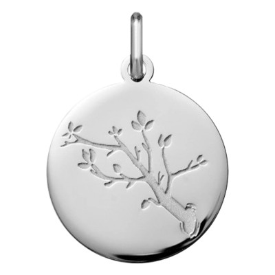 Médaille Arbre de vie au rameau, Or Blanc 750, 18mm - Argyor