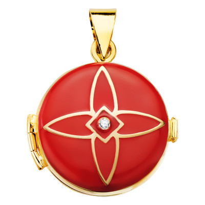 Pendentif Photo Diamant, Email Rouge & Or Jaune 750, 21mm - Lumiosa