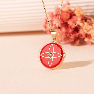 Pendentif Photo Diamant, Email Rouge & Or Jaune 750, 21mm - Lumiosa