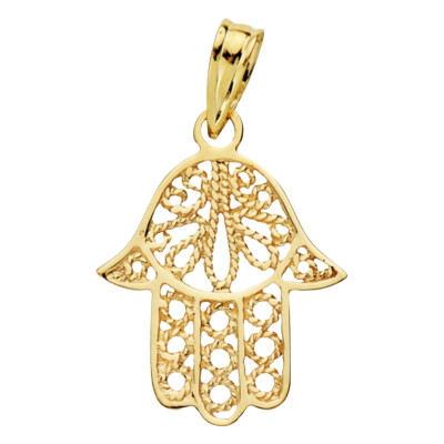 Pendentif Main de Fatma Torsadée, Or Jaune 750, 15x19 mm - Emanessence