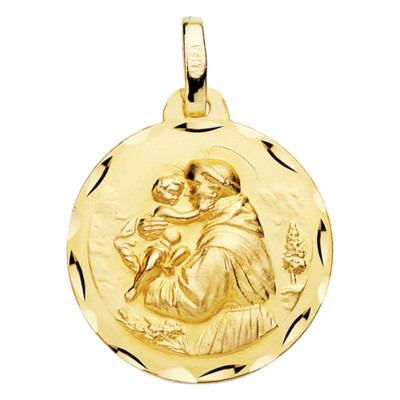 Médaille Saint Antoine Bord travaillé, Or jaune 750, 18mm - Lumiosa