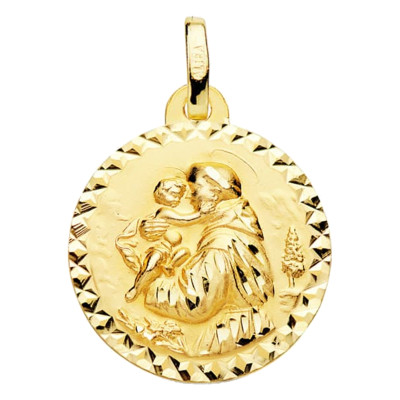Médaille Saint Antoine Bord ciselé, Or jaune 750, 18mm - Lumiosa