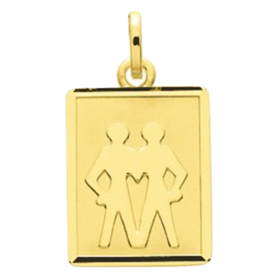 Pendentif zodiaque gémeaux rectangle, Or jaune 750 - Emanessence