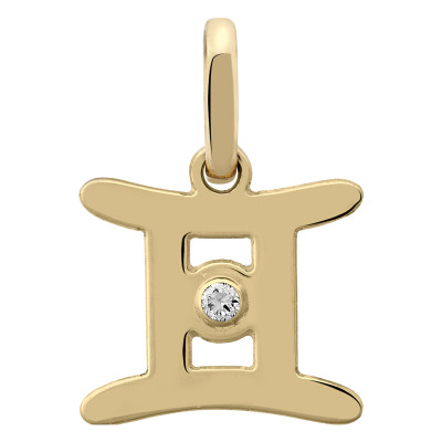 Pendentif Signe Astrologique Gémeaux, Or jaune 750 & Diamant - Emanessence